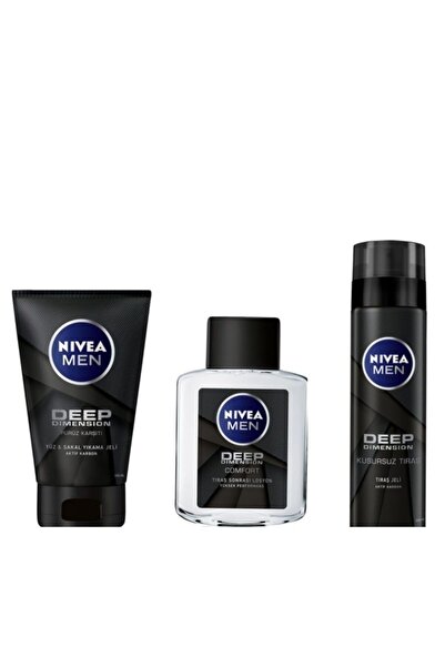 NIVEA Deep Dimension Tıraş Jeli + Losyon + Sakal Temizleme Jeli Bakım Seti