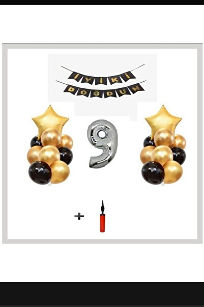 Şeker Adası 9 Χρόνια - Σετ πάρτι με ασημένιο μπαλόνι + δώρο αντλίας μπαλονιών...