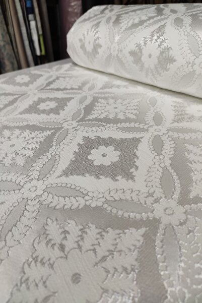 BEREKET PERDE Yatak Örtülük Desenli Şölin Pikelik Kumaş Beyaz