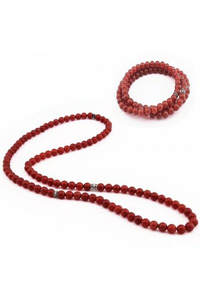 PİGADO Red Agate Stone 99 Pieces Both Necklace and Bracelet and Rosary