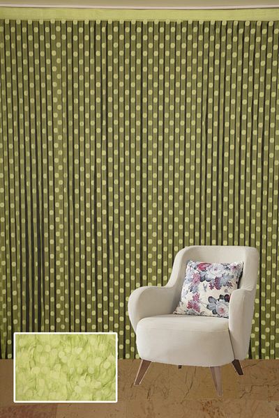 AKÇA TEKSTİL Polka Dot Model Green Color Rope Curtain Ready-made Buttons Sewn Rope Curtain 300*270 cm