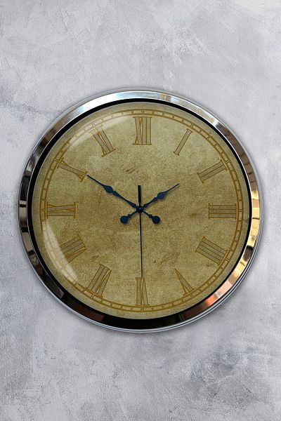 Kasva Concept Gift 40 cm Chrome Metal Antique Wall Clock