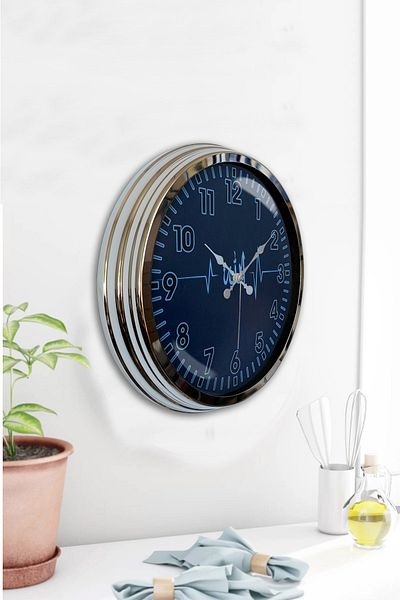 Kasva Concept Gift 40 cm Chrome Metal Allah Rhythm Wall Clock Gift