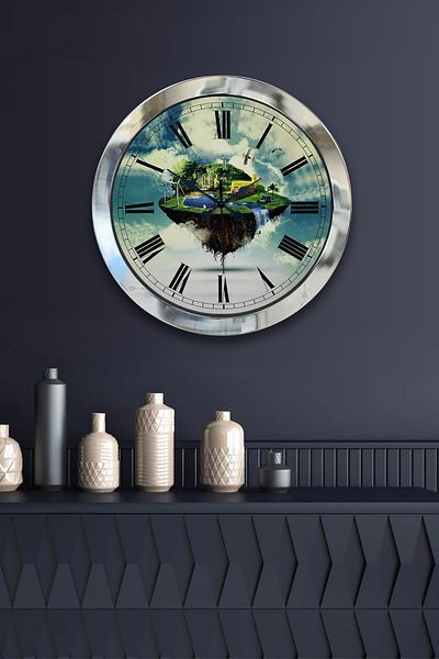 Kasva Concept 36 cm Chrome Metal Green Nature Wall Clock