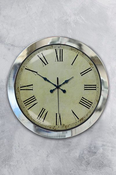 Kasva Concept Gift 36 cm Chrome Metal Antique Roman Wall Clock