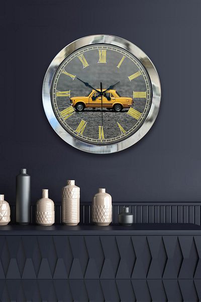 Kasva Concept Gift 36 cm Chrome Metal Car Wall Clock