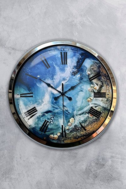 Kasva Concept هدية ساعة حائط بحر معدنية من الكروم مقاس 40 سم