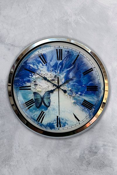 Kasva Concept Gift 40 cm Chrome Metal Butterfly Wall Clock
