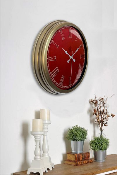 Kasva Concept Ceas de perete roșu din metal antic de 40 cm