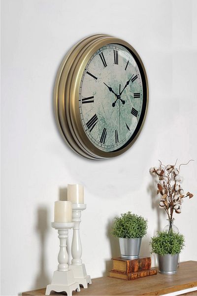 Kasva Concept Ceas de perete cu cifre romane din metal antic de 40 cm
