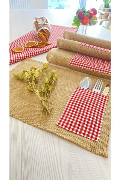 White Alamode Gingham Series Red White Checkered Runner And Placemat Set