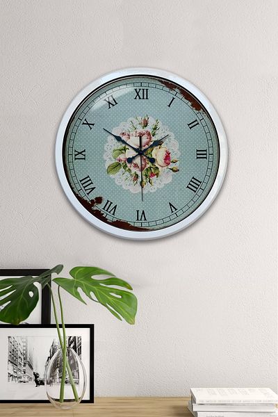 Kasva Concept 40 cm White Metal Pink Rose Wall Clock