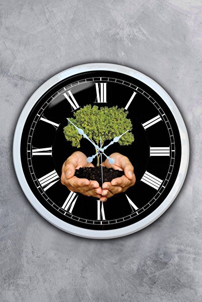 Platin Saat ساعة حائط بموضوع مناخ معدني أبيض مقاس 40 سم