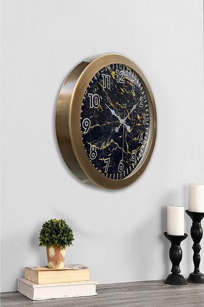 Kasva Concept Gift 36 cm Antique Metal Black Marble Wall Clock