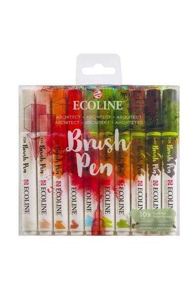 Talens Ecoline Brush Pen Brush Tip Pen Set 10 Colors Archıtect Colors