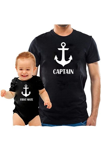 venüsdijital Tricou și body combinat căpitan First Mate (ADĂUGAȚI 2 ÎN COȘ PENTRU A FACE O COMBINAȚIE)