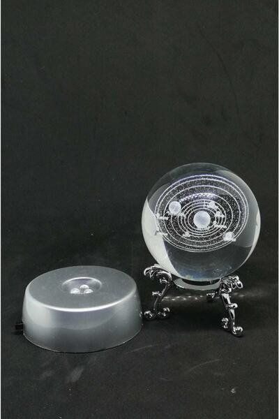 MOBGİFT Standlı Ve Işıklı Güneş Sistemi Cam Küre Gümüş