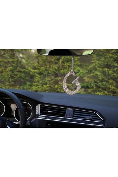 Arabasına Aşıklar Kulubü قلادة مرآة الرؤية الخلفية بحرف G - زخرفة حجرية فضية