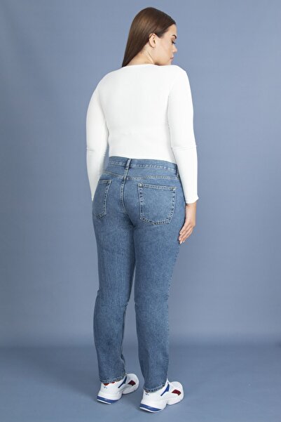 Şans Women's Plus Size Blue Wash Effect Jeans 65n23317