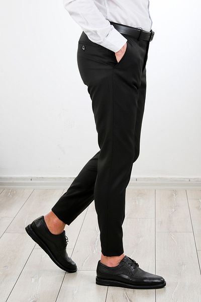 neowit Men's Black Classic Pattern Fabric Trousers