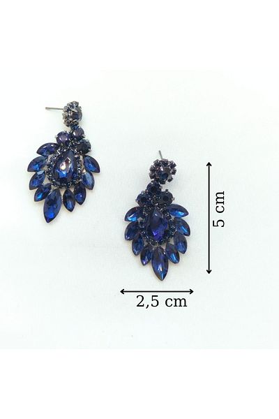 dejavugümüş Women's Blue Color Crystal Stone Dangle Evening Dress Earrings