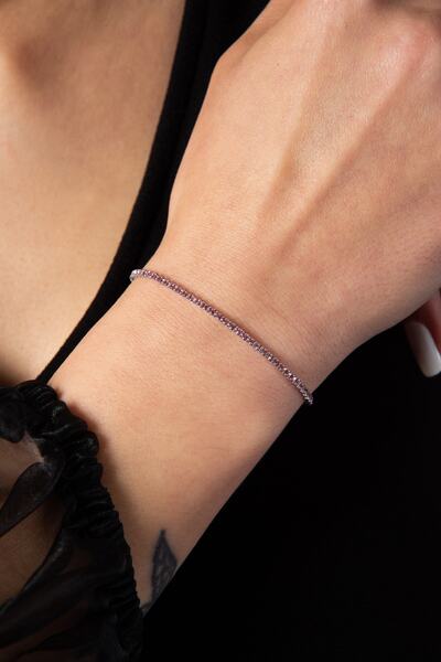 Elika Silver سوار الممر المائي من الحجر الوردي للنساء