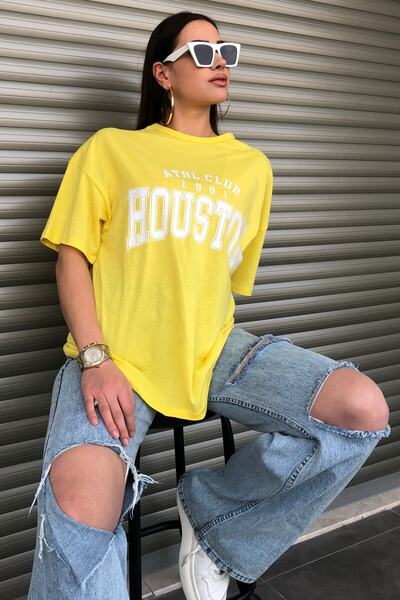 Machetta Women's Yellow Houston Printed Oversize T-shirt