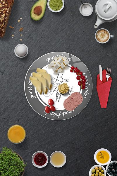 Decorita Set of 2| Glass Plate - Breakfast Plate - Cake Plate| Good Food - White Fund| Diameter 32cm