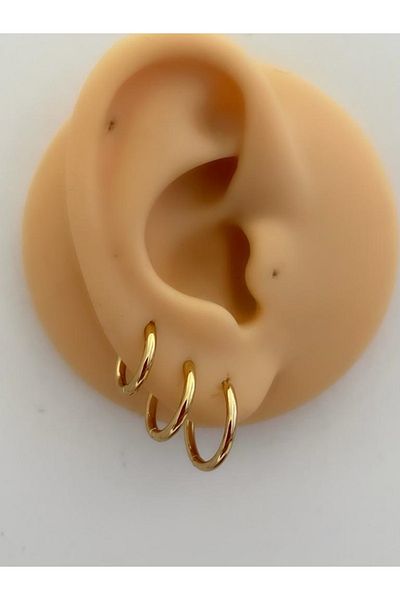 Arescollection مجموعة أقراط دائرية رفيعة من الفولاذ المقاوم للصدأ 3 مقاسات 3 قطع