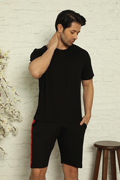 Pijamaevi Black Men's Basic Slim Fit Crew Neck Short Sleeve Pajama Top