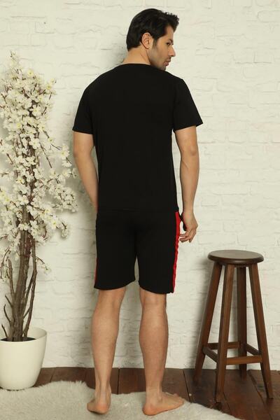 Pijamaevi Siyah Düz Basic Şortlu Kısa Kollu Erkek Pijama Takımı