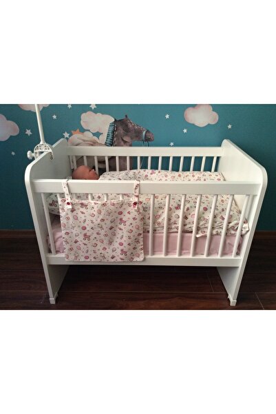 Kız Bebek Çocuk Pembe Desenli Poplin Kumaş Piko Kenar Çarşaf Fermuarlı Nevresim Takımı