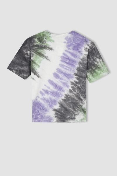 DeFacto Tricou din bumbac pieptănat cu mânecă scurtă, cu model batik, cu croială supradimensionată pentru băiat