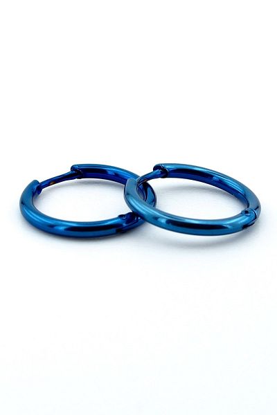 Solfera Round Design Blue Steel 17.5mm Hoop Women's Men's Earrings E979