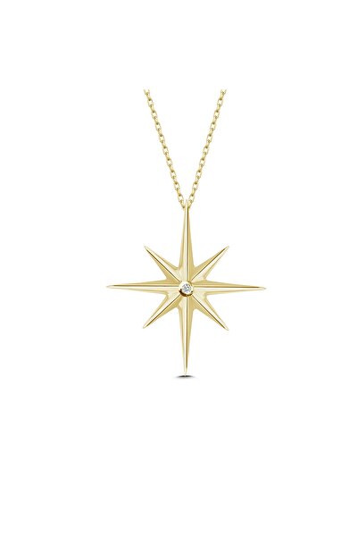 DİAMİNE PIRLANTA Pırlanta Taşlı Kutup Yıldızı Sarı Gümüş Kolye 0.02 Carat