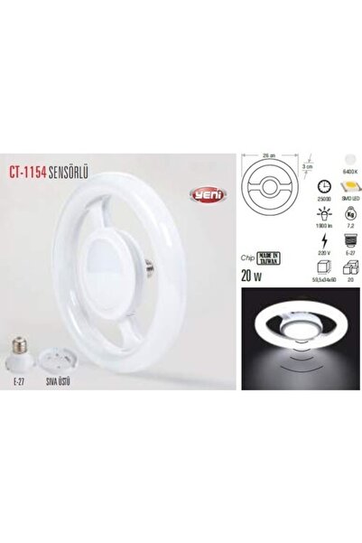 Cata Ct-1154 20w/6400k Sensörlü Led Simit Ampul (beyaz)
