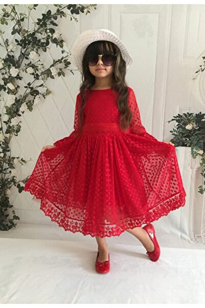 Mixie Girl's Red Hat Laced Princess Model Dress