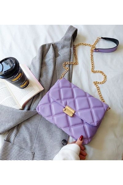 MEİZEN Women's Lilac Quilted Patterned Chain Strap Shoulder Bag