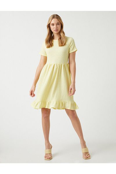 Koton Ruffle Midi Dress Short Sleeve Crew Neck