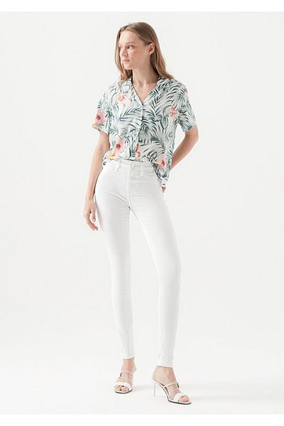 Trn JNS Ramses Pantaloni albi cu talie înaltă S.ü.p.e.r Skinny Jeans Blugi (adunare)