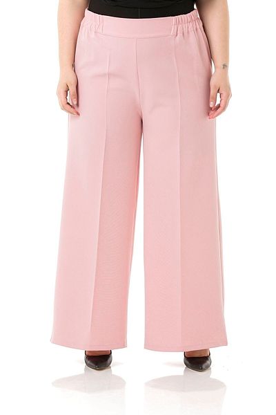 DISENTIS MODEST Plus Size Wide Leg Double Powder Color Trousers with Elastic Waist and Side and Back