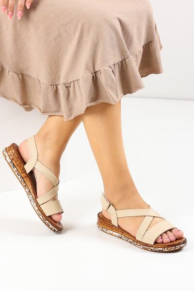 Ayax Sandale de damă cu velcro bej