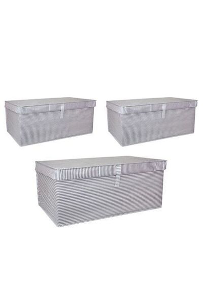 Milenay 3 Pieces - Multi-Purpose with Lid Laundry-Storage-Organization Etc Storage, Box 70x40x30 - Mega Plus Box - Gray