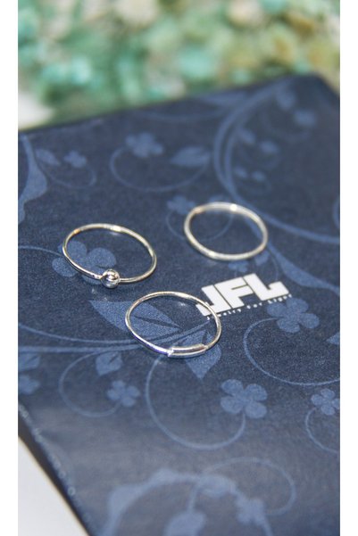 Jewelry For Light 925 Ayar Gümüş, Düz Halka, Boru Parçalı Halka, Toplu Halka 3'lü Hızma Set