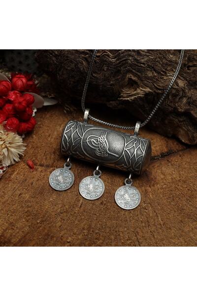 Sima Silver 925 Ayar Gümüş Osmanlı Tuğralı Paralı Silindir Büyük Boy Erkek Bayan Muskalık Kabı