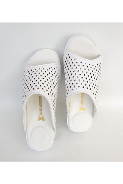 Nur Ortopedi Papuci albi pentru femei, cu orificiu plat, Sabo