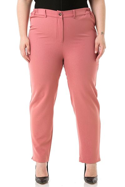 DISENTIS MODEST Plus Size Dried Rose Trousers with Elastic Waist and Side Zippered Leg Slits