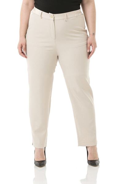 DISENTIS MODEST Plus Size Ecru Trousers with Elastic Waist Elasticated Side Z...