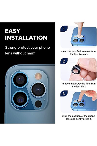 HyperAge Iphone 13 Pro Max & 13 Pro Compatible Aluminum Alloy 3D Camera Lens Protector Sierra Blue [Set of 3]