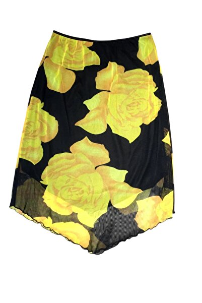 LUCYK&KİDS Astarlı Polyester Sarı Çiçekli Etek